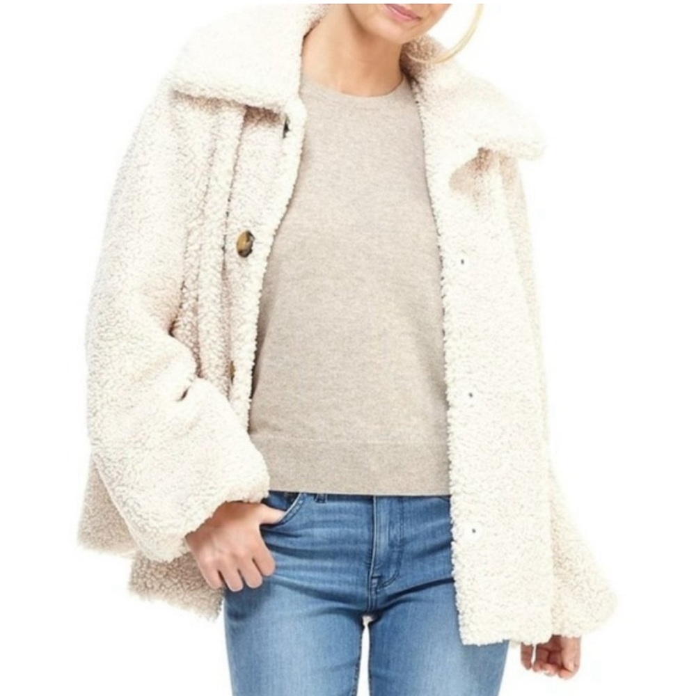 MWT Gal Meets Glam Willa Teddy Coat Ivory White Cream Faux Fur Jacket Size Small